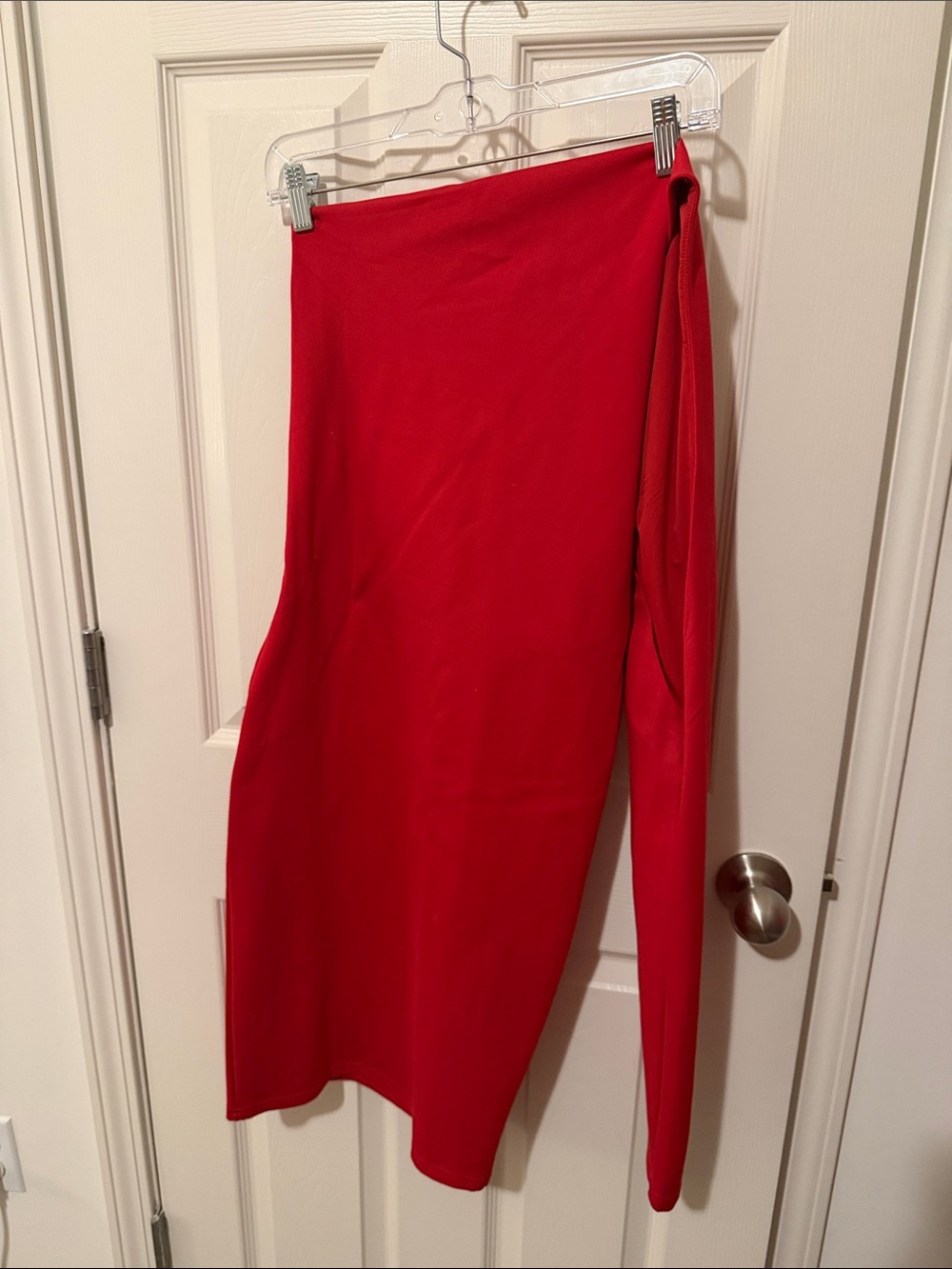 Asymmetrical One-Shoulder Red Midi Skirt